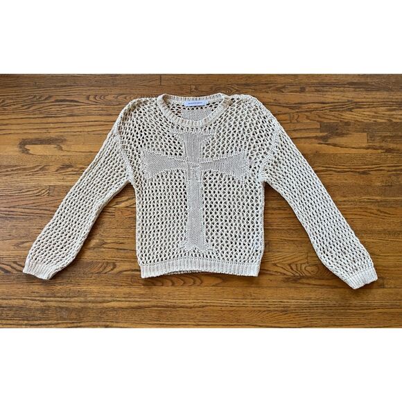 RACER WORLDWIDE Beige Cross Mesh Pullover Sweater Top  Mens Size Small - Picture 3 of 9